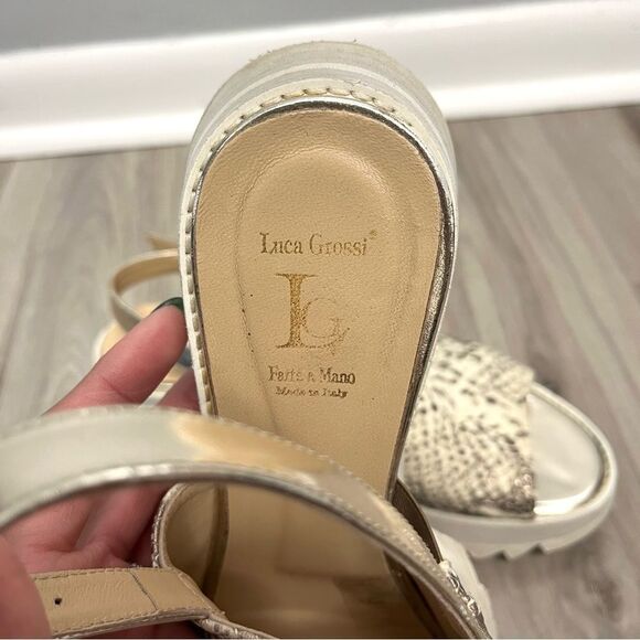 Luca Grossi Sandals Women’s 40 Beige, Silver and White Snake Print Platform - Picture 3 of 6